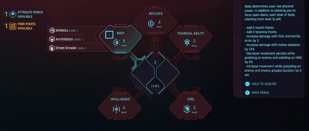 Cyberpunk 2077 Attribute Skills Perks Traits Guide Body