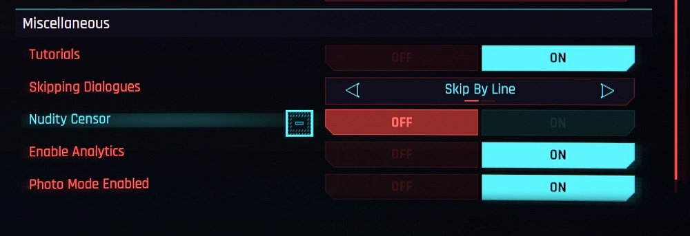 Cyberpunk 2077 Nudity Censor Nudity Switch