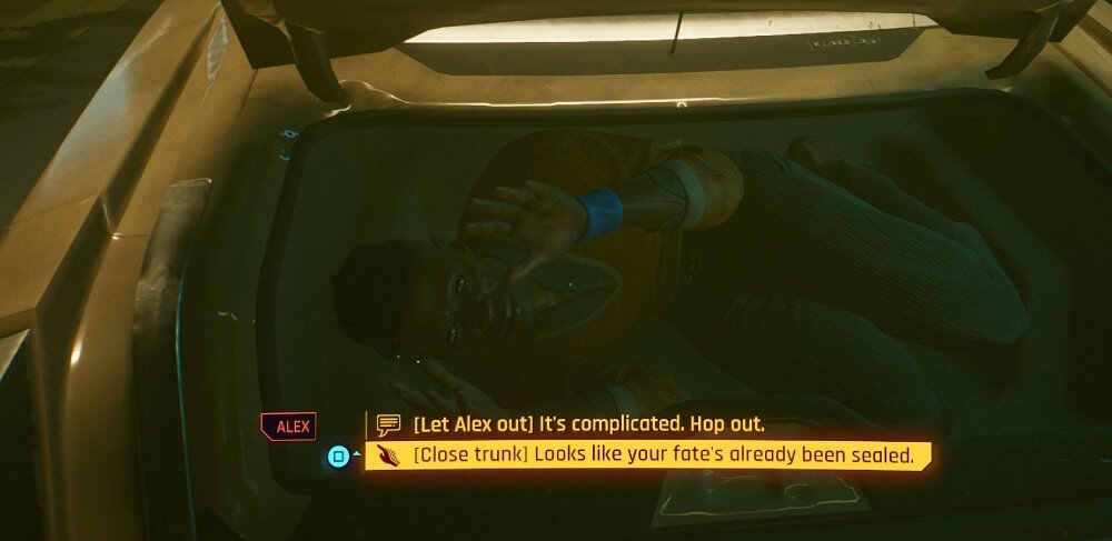 Cyberpunk 2077: What happens if you select ‘Close trunk’ in the Olive Branch gig?