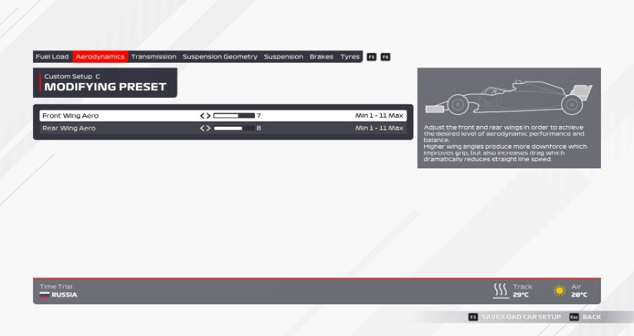 F1 2021 Game Russian Grand Prix Setup Aerodynamics