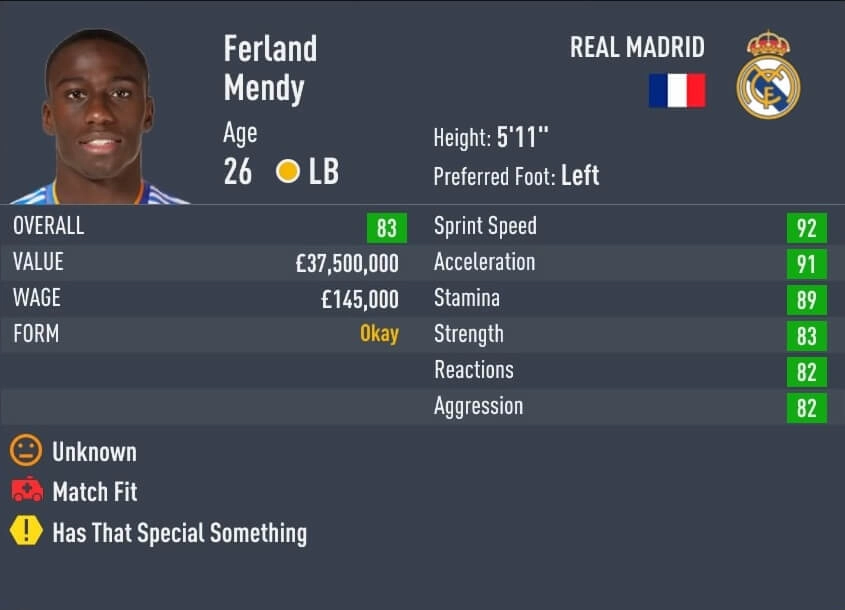 FIFA 22 Fastest LB Ferland Mendy