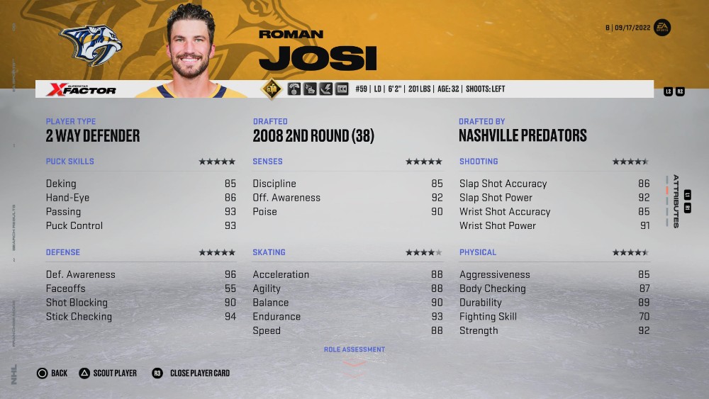 NHL 23 Best Players Josi