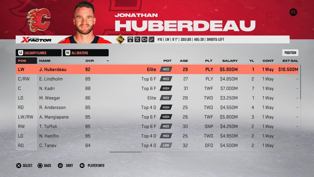 Jonathan Huberdeau - One of Calgary Flames best players - as seen in NHL 23.