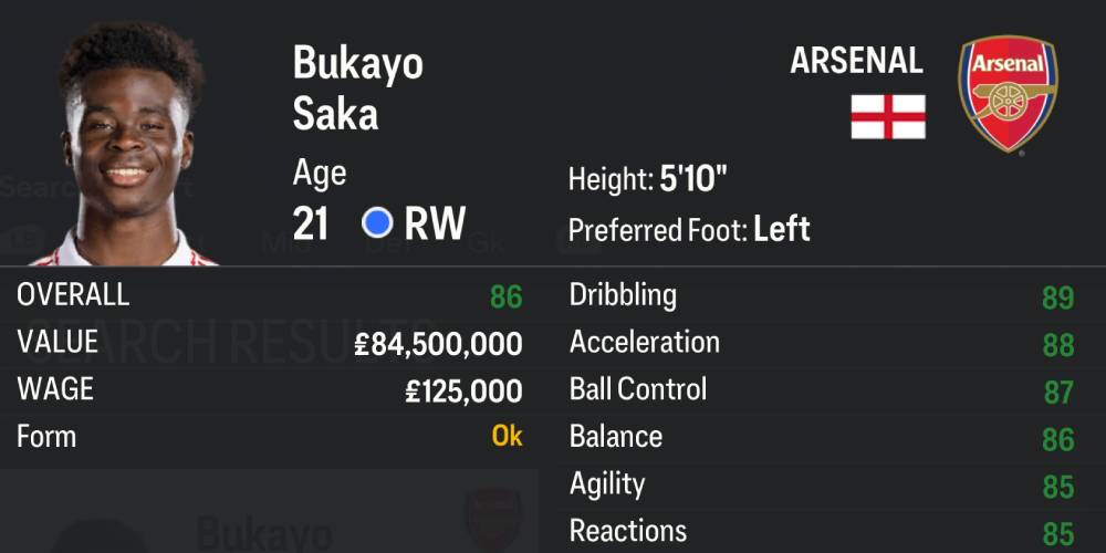 5. Bukayo Saka (86 OVR, 90 POT)