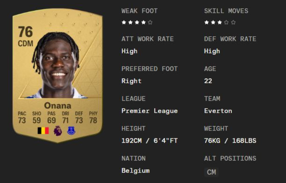 Amadou Onana (76 OVR – 83 POT)